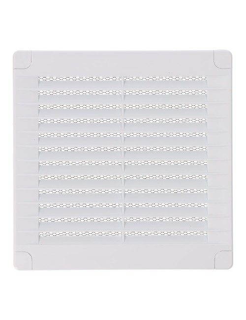 Rejilla ventilación cuadrada con tapones y mosquitera 150x150x7mm abs blanca