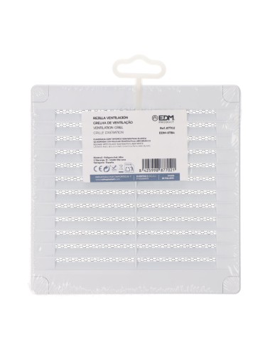 Rejilla ventilación cuadrada con tapones y mosquitera 150x150x7mm abs blanca