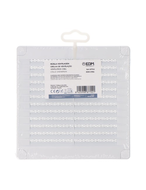 Rejilla ventilación cuadrada con tapones y mosquitera 150x150x7mm abs blanca