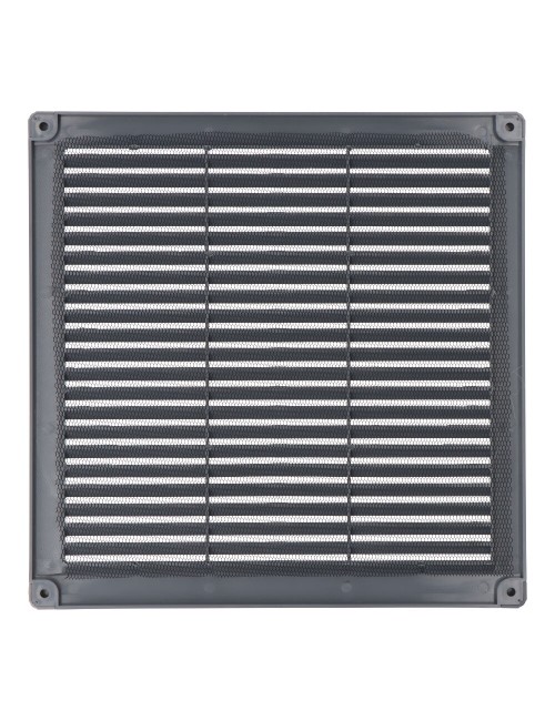 Rejilla ventilación cuadrada con tapones y mosquitera 250x250x7mm abs gris