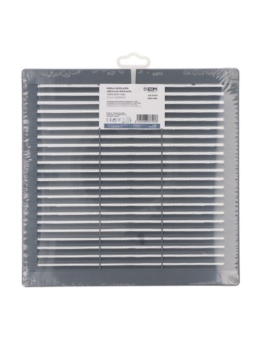 Rejilla ventilación cuadrada con tapones y mosquitera 250x250x7mm abs gris