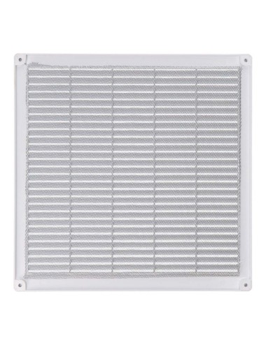Rejilla ventilación cuadrada con tapones y mosquitera 300x300x7mm abs blanca