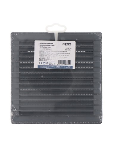 Rejilla ventilación cuadrada empotrable ajustable ø 80-150 con mosquitera 170x170x11,5mm abs gris