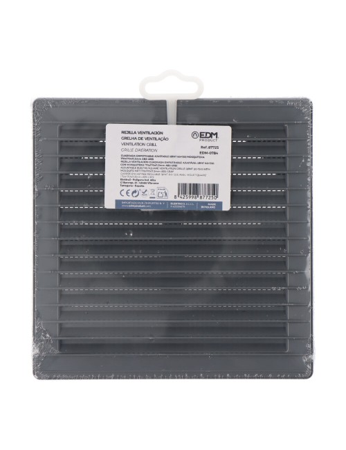 Rejilla ventilación cuadrada empotrable ajustable ø 80-150 con mosquitera 170x170x11,5mm abs gris