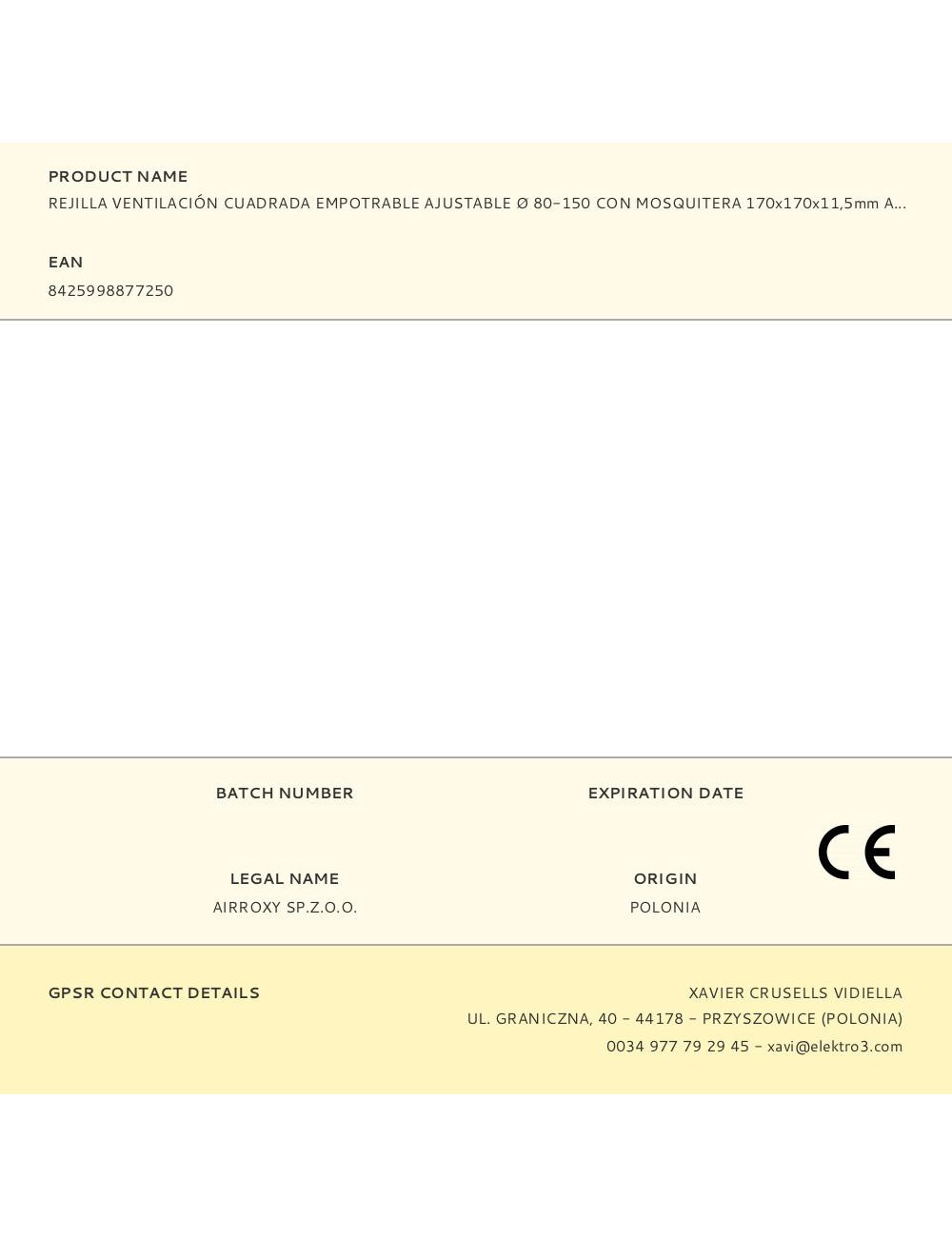 Rejilla ventilación cuadrada empotrable ajustable ø 80-150 con mosquitera 170x170x11,5mm abs gris