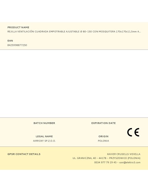 Rejilla ventilación cuadrada empotrable ajustable ø 80-150 con mosquitera 170x170x11,5mm abs gris