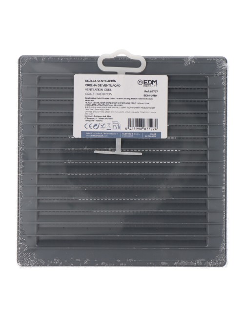 Rejilla ventilación cuadrada empotrable ø 100mm con mosquitera 170x170x11,5mm abs gris