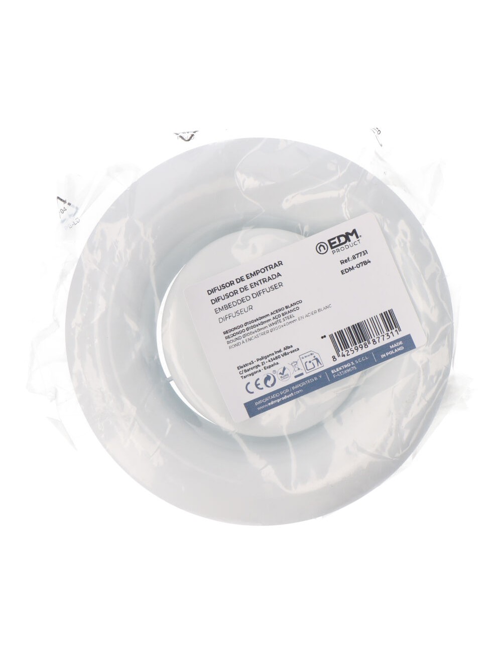 Difusor de empotrar redondo ø95x47mm abs blanco