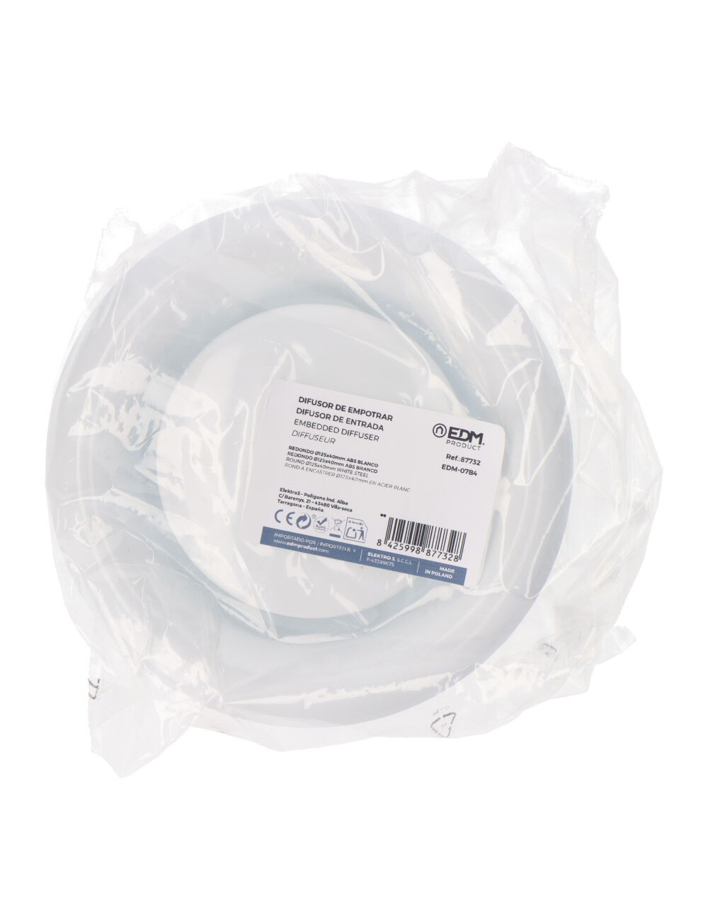 Difusor de empotrar redondo ø125x47mm abs blanco