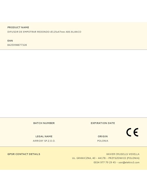 Difusor de empotrar redondo ø125x47mm abs blanco