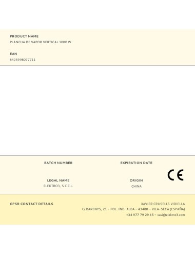Plancha de vapor vertical 1000 w
