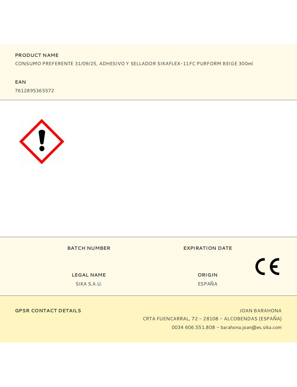 Adhesivo y sellador sikaflex-11fc purform beige 300ml