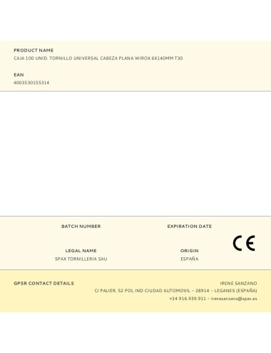 Caja 100 unid. tornillo universal cabeza plana wirox 6x140mm t30