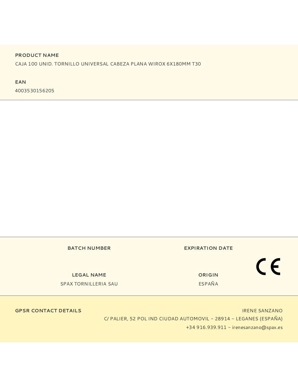 Caja 100 unid. tornillo universal cabeza plana wirox 6x180mm t30