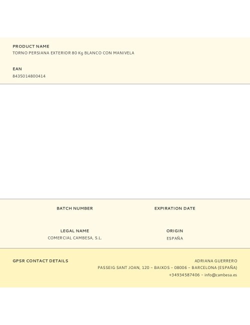 Torno persiana exterior 80 kg blanco con manivela