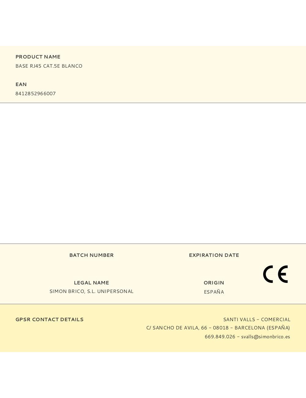 Base rj45 cat.5e blanco