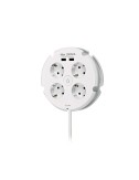 Base múltiple redonda 4 tomas 2p+t schuko, con interruptor+ 2 usb, 1,5 m de cable h05vv-f 3g1,5 mm, 16 a 250 v~, blanca