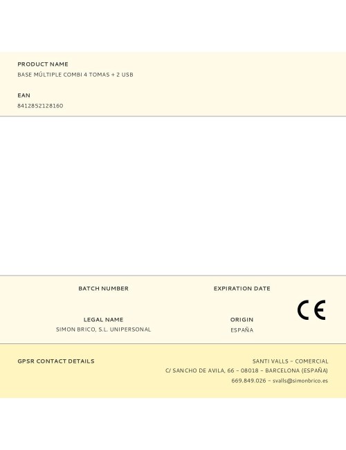 Base múltiple redonda 4 tomas 2p+t schuko, con interruptor+ 2 usb, 1,5 m de cable h05vv-f 3g1,5 mm, 16 a 250 v~, blanca