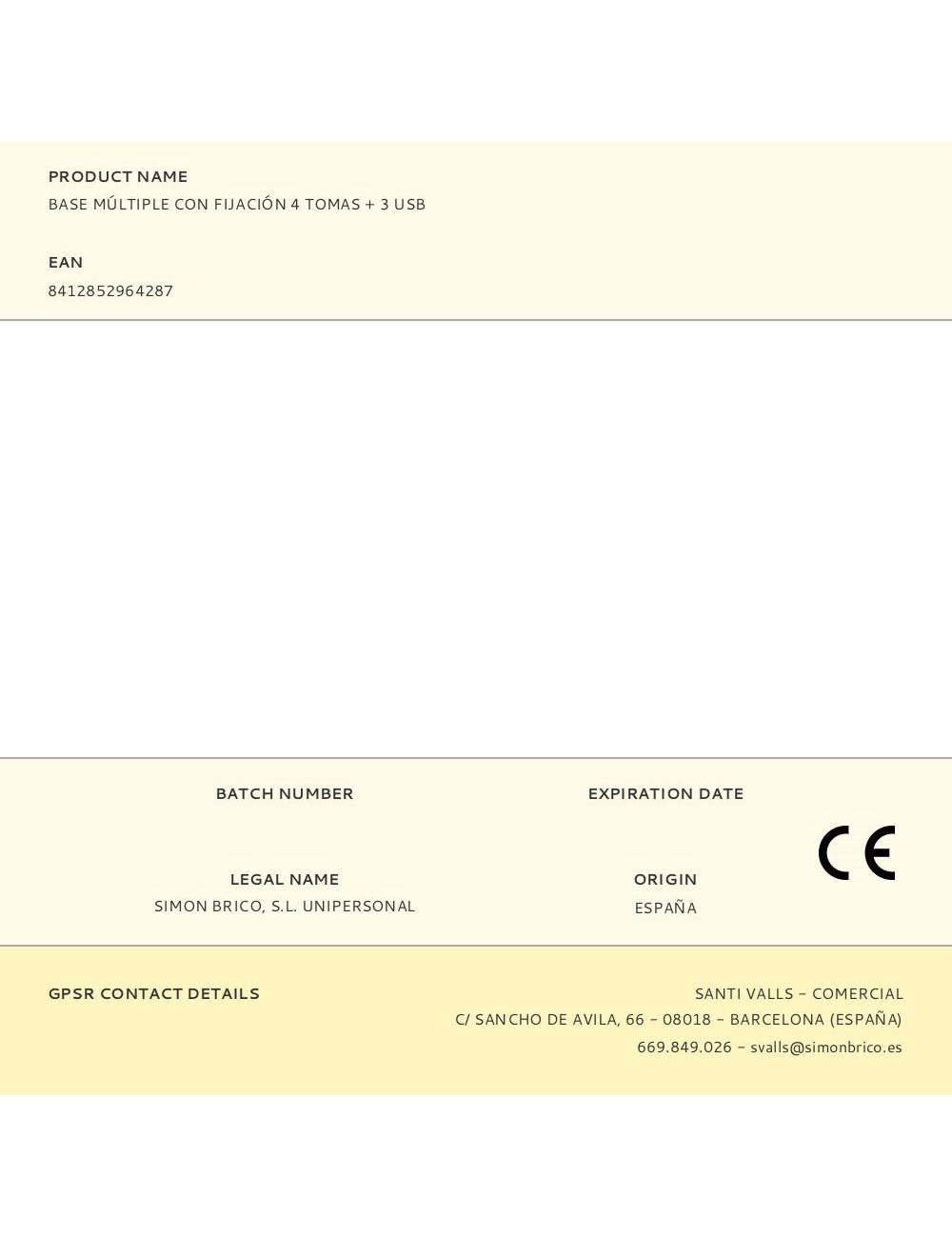 Base múltiple con fijación 4 tomas + 3 usb