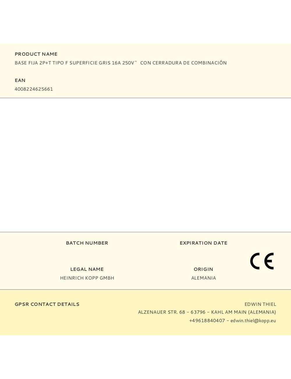 Base fija 2p+t tipo f superficie gris 16a 250v~ con cerradura de combinación