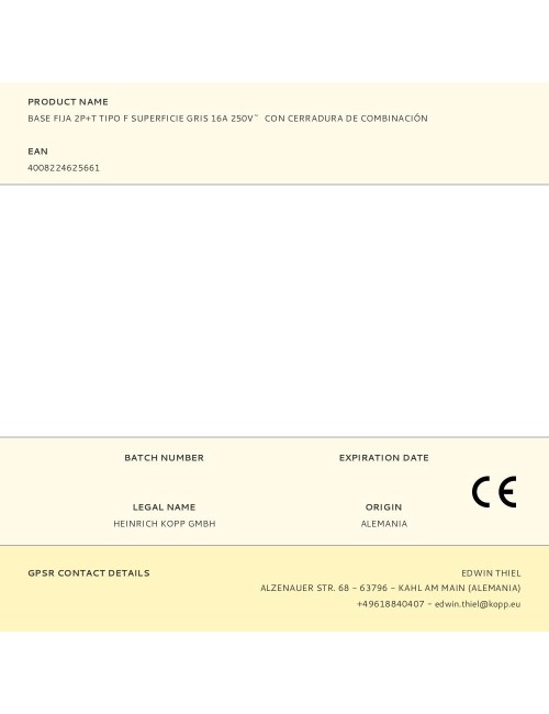 Base fija 2p+t tipo f superficie gris 16a 250v~ con cerradura de combinación