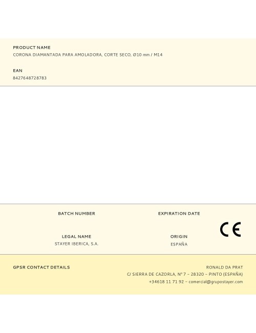 Corona diamantada para amoladora, corte seco, ø10 mm / m14