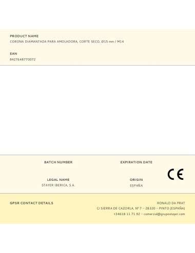 Corona diamantada para amoladora, corte seco, ø15 mm / m14