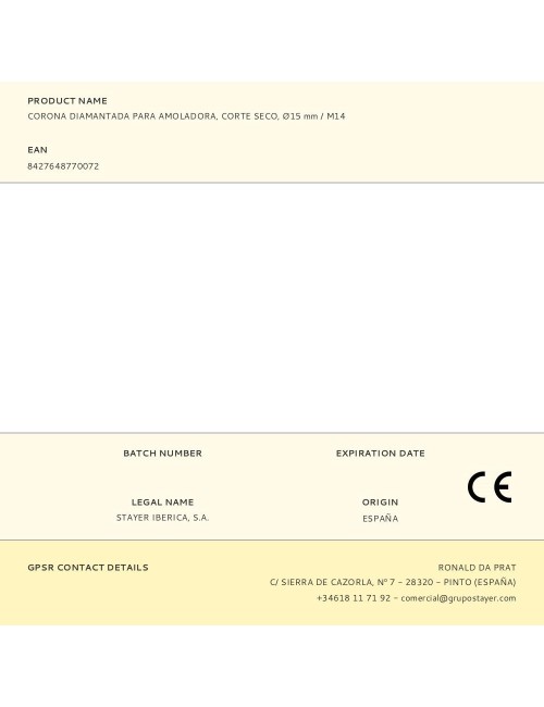 Corona diamantada para amoladora, corte seco, ø15 mm / m14