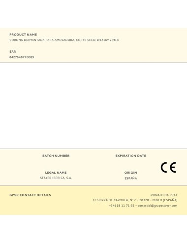 Corona diamantada para amoladora, corte seco, ø18 mm / m14