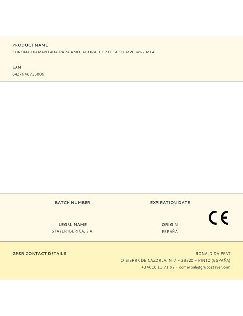 Corona diamantada para amoladora, corte seco, ø20 mm / m14