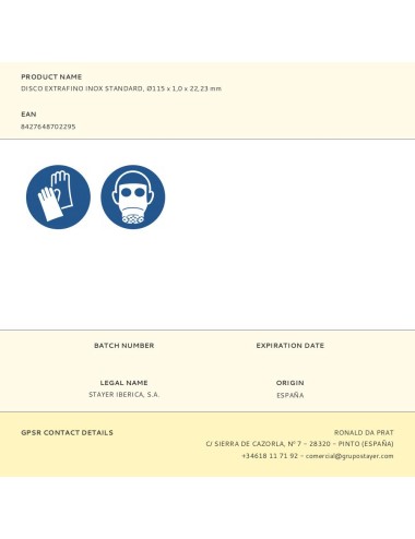 Disco extrafino inox standard, ø115 x 1,0 x 22,23 mm