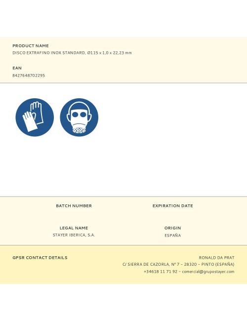 Disco extrafino inox standard, ø115 x 1,0 x 22,23 mm