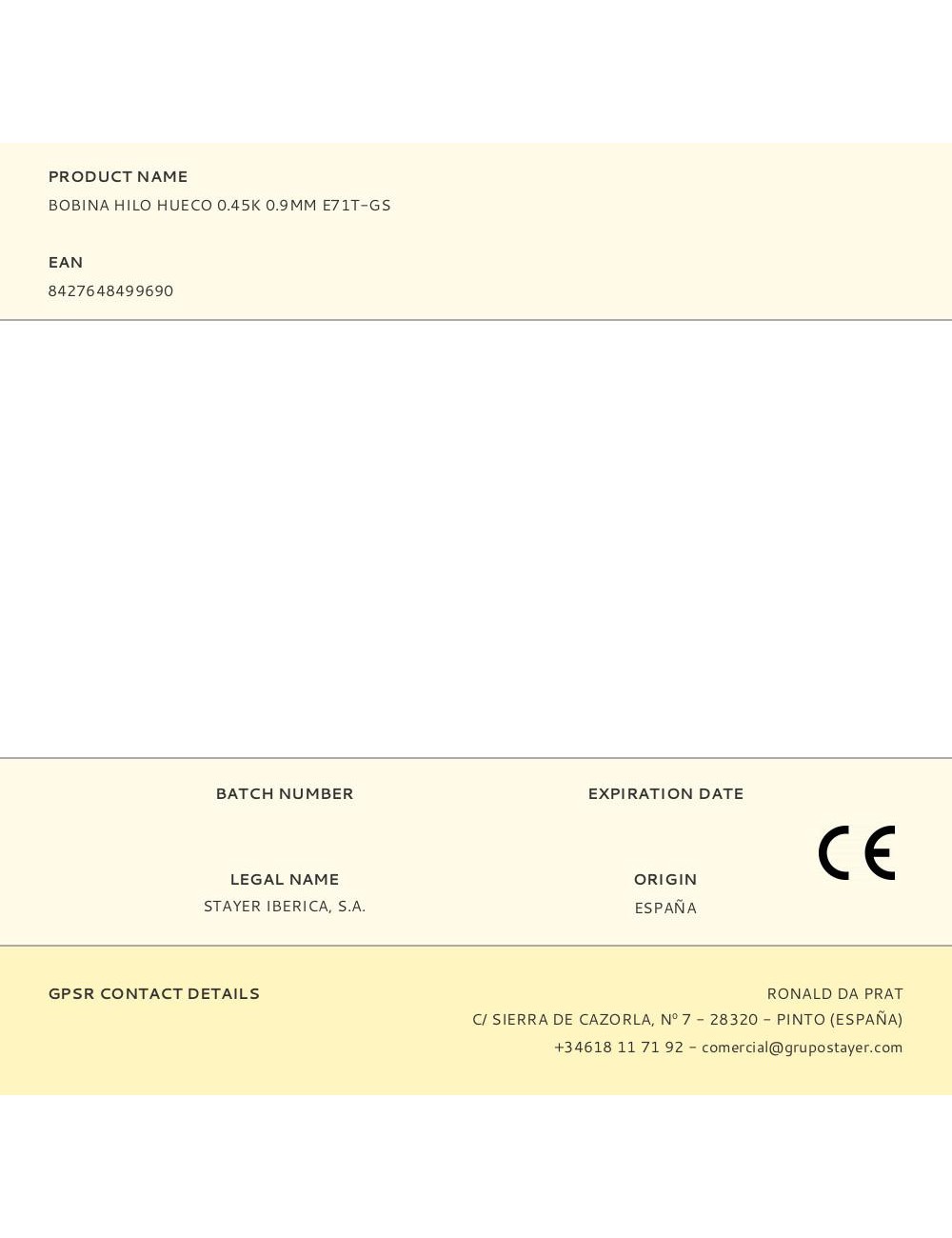 Bobina hilo hueco 0.45k 0.9mm e71t-gs