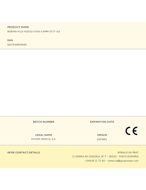Bobina hilo hueco 0.45k 0.9mm e71t-gs