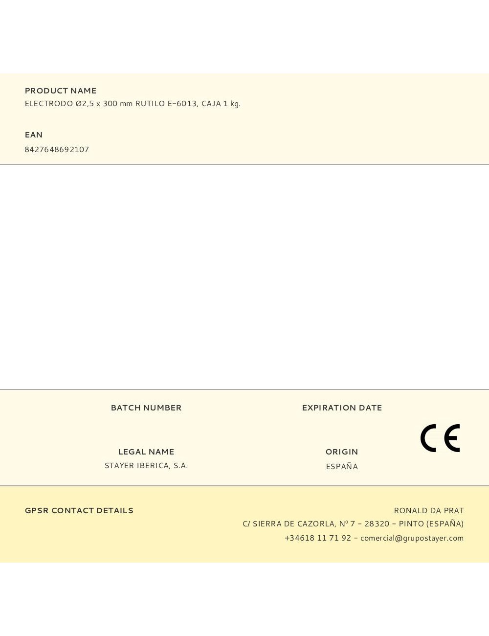 Electrodo ø2,5 x 300 mm rutilo e-6013, caja 1 kg.