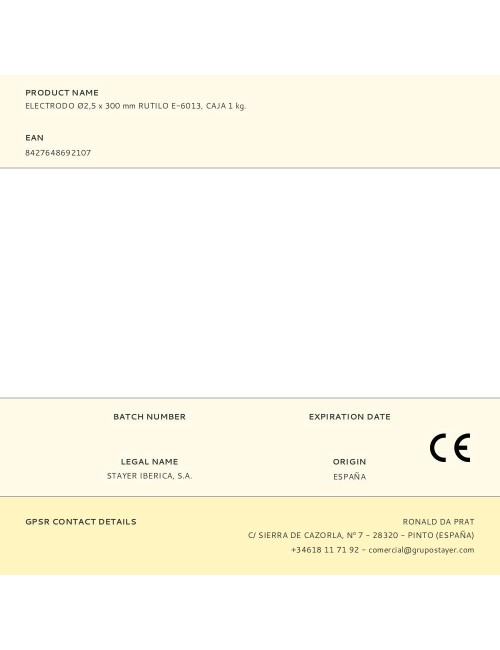 Electrodo ø2,5 x 300 mm rutilo e-6013, caja 1 kg.