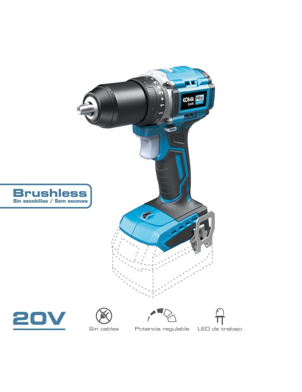 Taladro atornillador compacto brushless 20 v