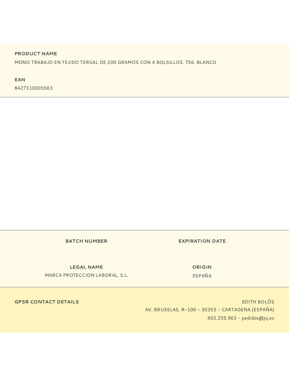 Mono trabajo en tejido tergal de 200 gramos con 4 bolsillos. t56. blanco