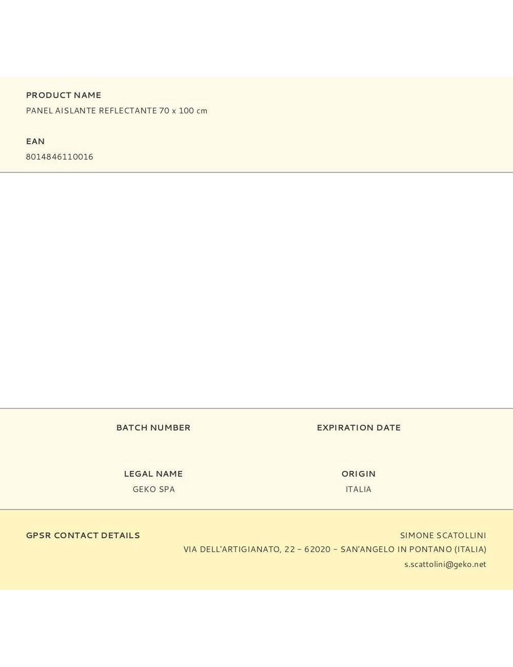 Panel aislante reflectante 70 x 100 cm