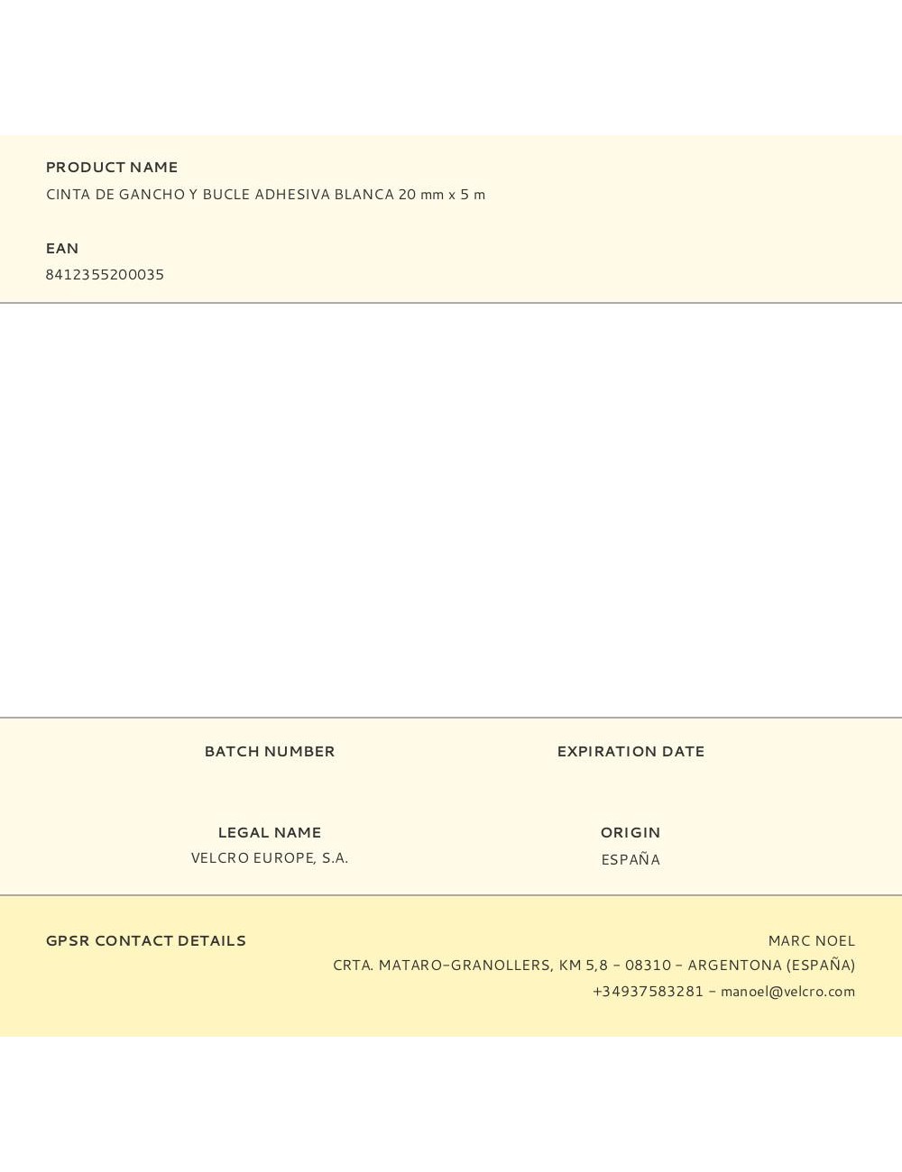 Cinta de gancho y bucle adhesiva blanca 20 mm x 5 m