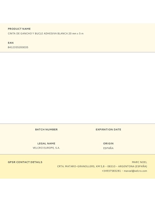 Cinta de gancho y bucle adhesiva blanca 20 mm x 5 m