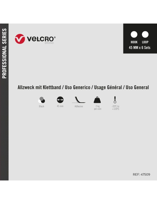 Monedas adhesivas de cierre ultrafuerte negras ø45 mm, 6 pares