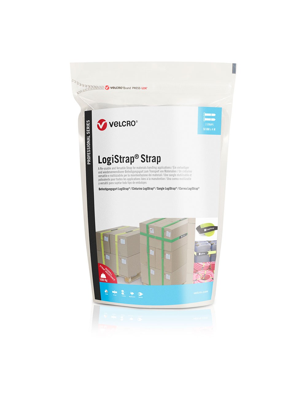 Correa logistrap, amarilla, pack 2 unidades, 50mm x 4m