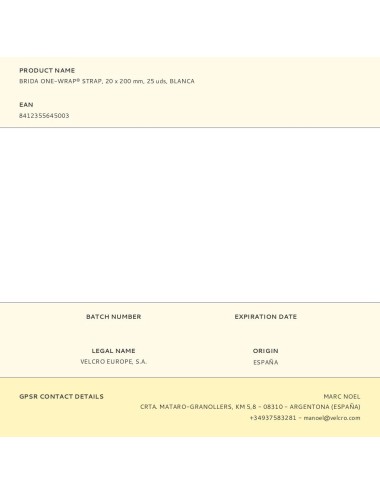 Brida one-wrap® strap, 20 x 200 mm, 25 uds, blanca