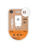 Cargador doble 2,4 a + cable nylon micro usb blanco