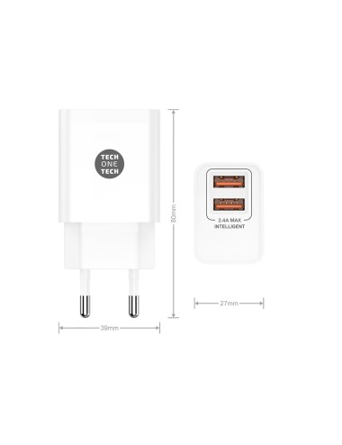 Cargador doble 2,4 a + cable nylon micro usb blanco