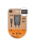 Cargador doble 2,4 a + cable nylon usb-c negro