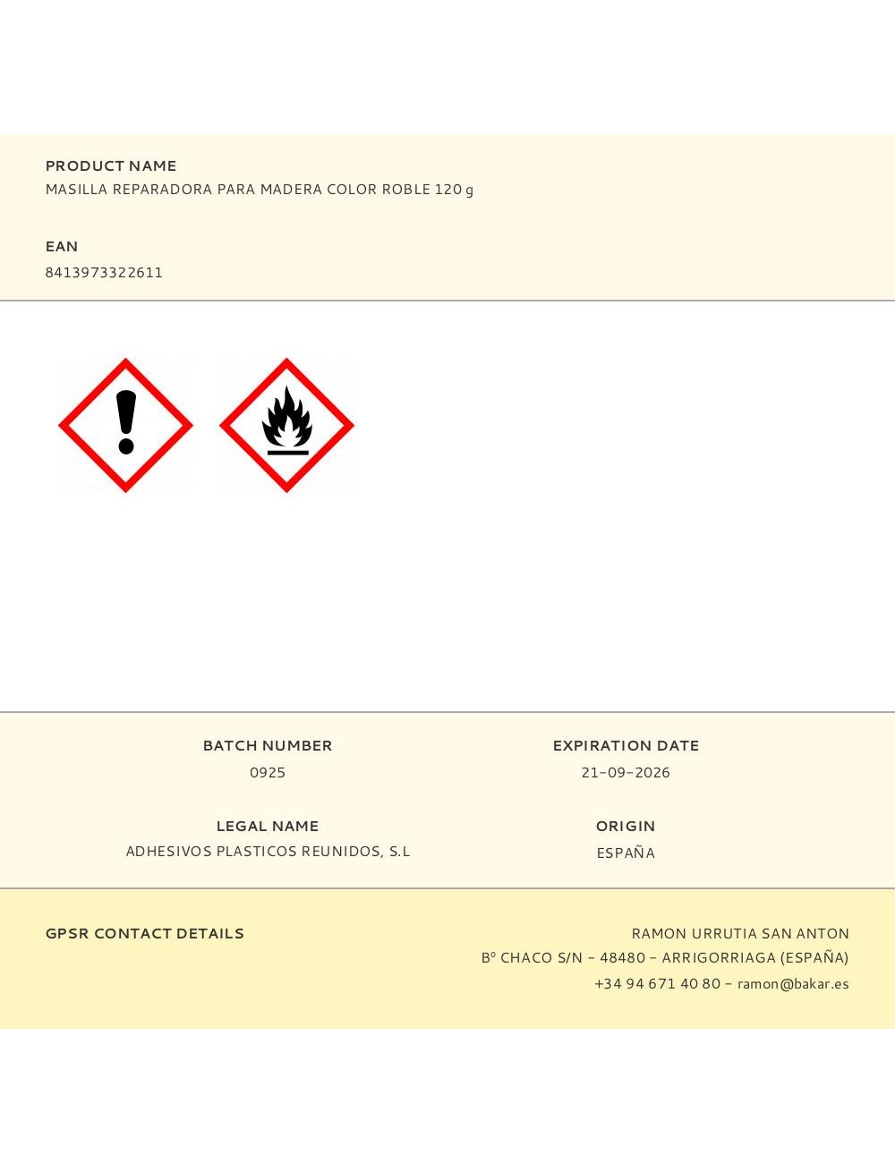 Masilla reparadora para madera color roble 120 g