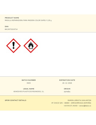 Masilla reparadora para madera color sapely 120 g