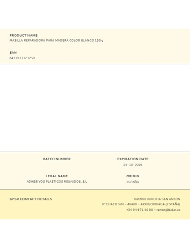 Masilla reparadora para madera color blanco 150 g